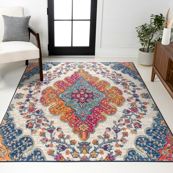 JONATHAN Y BOHEMIAN FLAIR 4 x 6 Area Rug, Vintage Medallion - Blue/Multi, BMF106A-4