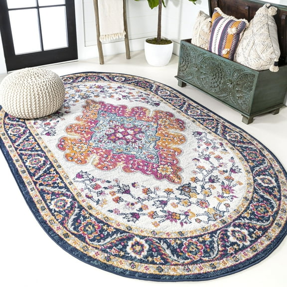 JONATHAN Y BOHEMIAN FLAIR 4 x 6 Oval Area Rug, Vintage Medallion - Blue/Multi, BMF106A-4OV