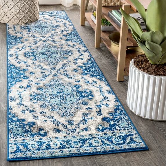 JONATHAN Y BOHEMIAN FLAIR 2 x 8 Runner Rug, Vintage Medallion - Cream/Blue, BMF106B-28