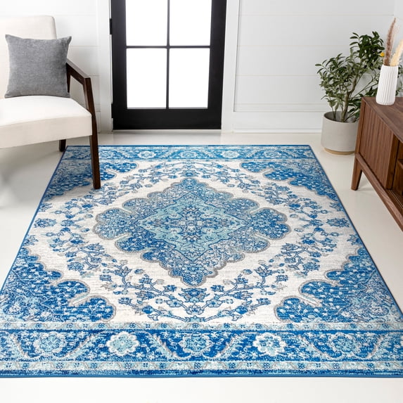 JONATHAN Y BOHEMIAN FLAIR 9 x 12 Area Rug, Vintage Medallion - Cream/Blue, BMF106B-9