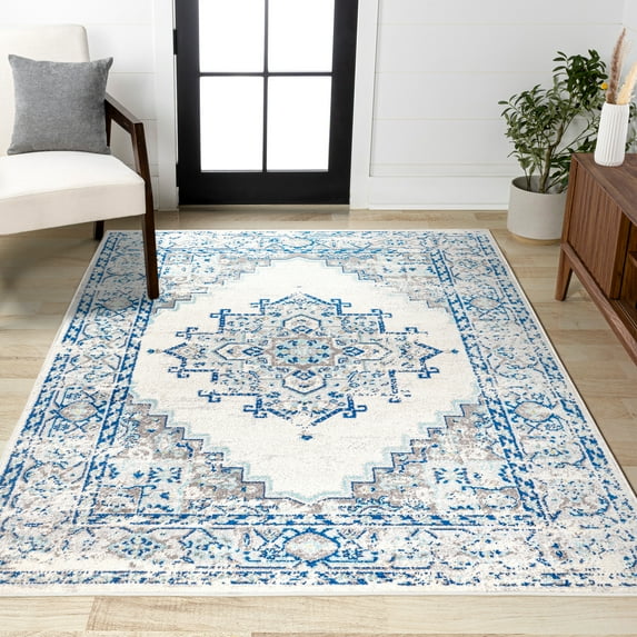 JONATHAN Y BOHEMIAN FLAIR 5 x 8 Area Rug, Inigo Cottage Medallion - Blue/Gray, BMF107A-5