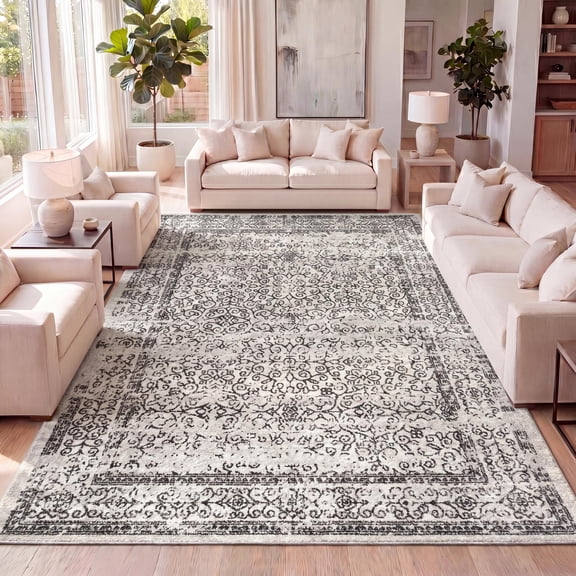 JONATHAN Y BOHEMIAN FLAIR 5 x 8 Area Rug, Ferro Filigree - Gray/Black, BMF108C-5