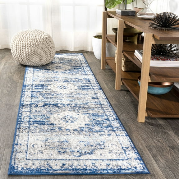 JONATHAN Y BOHEMIAN FLAIR 2 x 8 Runner Rug, Scala Ornate Bohemian Medallion - Blue/Dark Gray, BMF109A-28