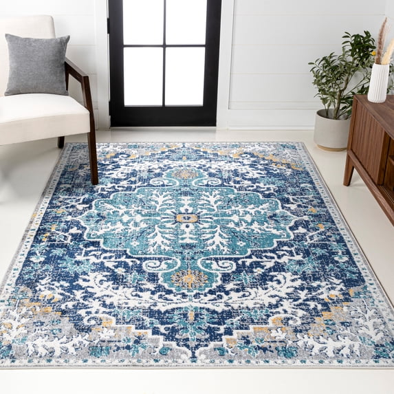 JONATHAN Y BOHEMIAN FLAIR 8 x 10 Area Rug, Anaise Ornate Medallion - Dark Blue/Gray, BMF112C-8
