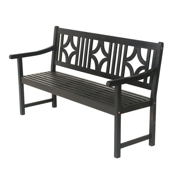 JONATHAN Y BNH100C Sloane 59.1" 3-Seat Ogee Diamond-Back 600-Lbs Support Acacia Wood Outdoor Garden Patio Bench, Black