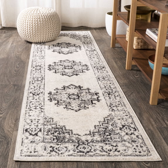 JONATHAN Y BOHEMIAN FLAIR 2 x 8 Runner Rug, Inigo Cottage Medallion - Dark Gray/Cream, BMF107B-28