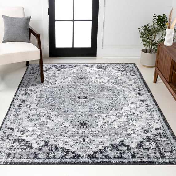 JONATHAN Y BOHEMIAN FLAIR 5 x 8 Area Rug, Anaise Ornate Medallion - Gray/Black/Cream, BMF112A-5