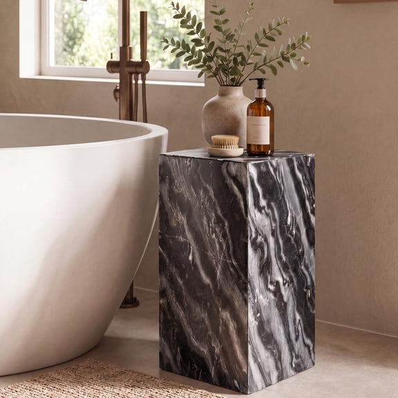 JONATHAN Y Black Kayampura Marble Square End Table, 18" Contemporary Minimalist Handmade Natural Stone Pedestal Side Table for Living Room, 10" x 10" MTB1111B