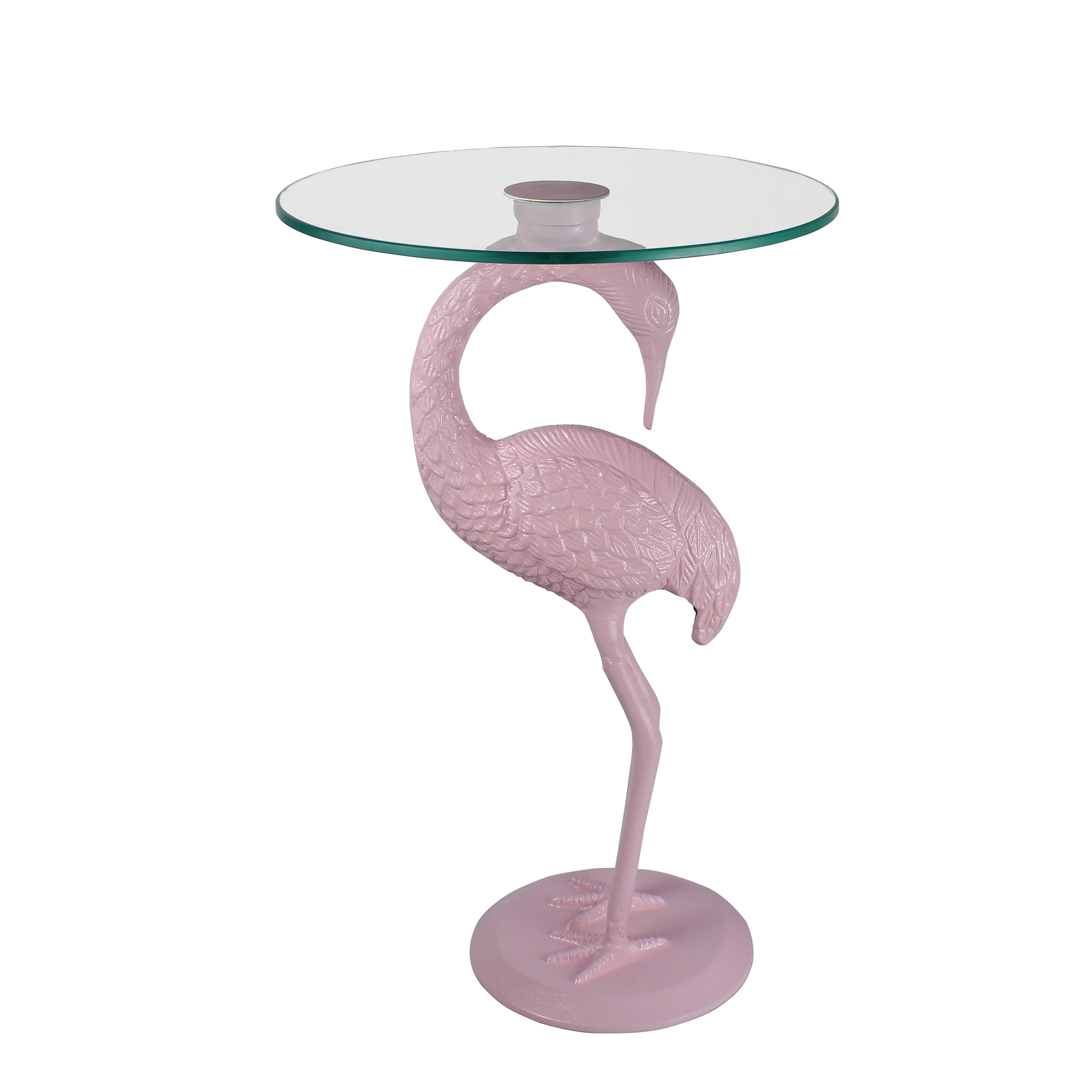 Blanche Pink Flamingo Round Glass Top Mid-Century End Table