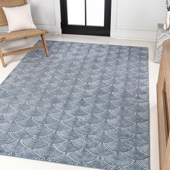 JONATHAN Y CARMEL 3 x 5 Area Rug, Porter Geometric Art Deco Fan Pattern - Navy/Cream, CAR100A-3