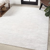 JONATHAN Y CARMEL 5 x 8 Area Rug, Porter Geometric Art Deco Fan Pattern - White/Light Gray, CAR100B-5