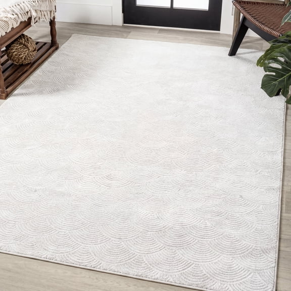 JONATHAN Y CARMEL 5 x 8 Area Rug, Porter Geometric Art Deco Fan Pattern - White/Light Gray, CAR100B-5