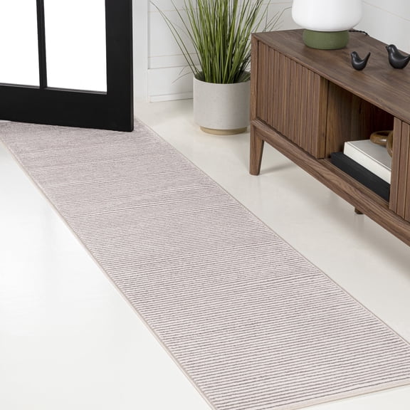 JONATHAN Y CARMEL 2 x 8 Runner Rug, Cole Minimalist Pinstripe - Cream/Silver, CAR101A-28
