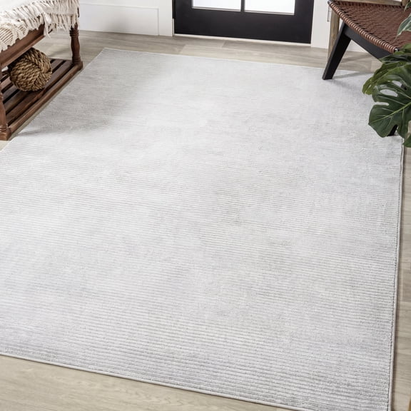 JONATHAN Y CARMEL 3 x 5 Area Rug, Cole Minimalist Pinstripe - White/Silver, CAR101C-3