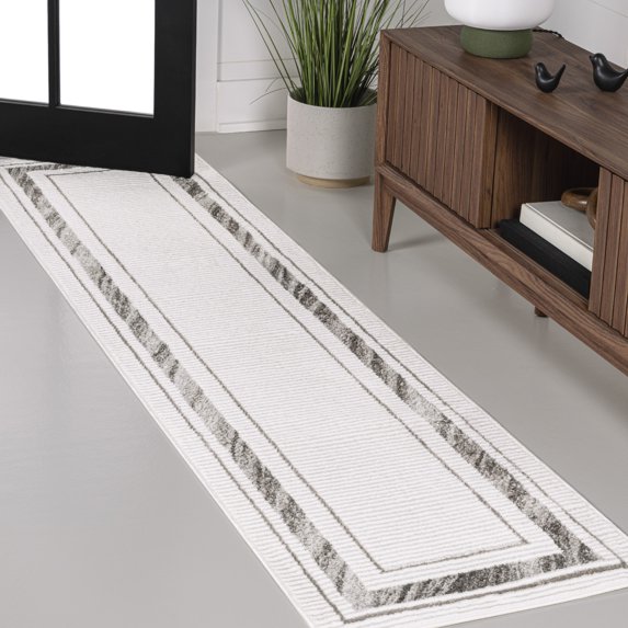 JONATHAN Y CARMEL 2 x 8 Runner Rug, Athens Border Marble Pattern - Silver/White, CAR102A-28