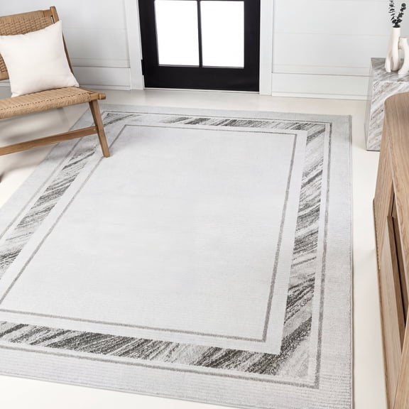 JONATHAN Y CARMEL 5 x 8 Area Rug, Athens Border Marble Pattern - Silver/White, CAR102A-5
