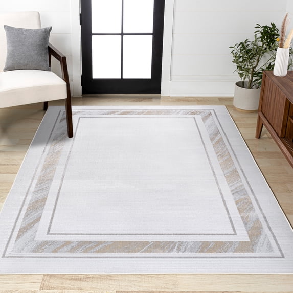 JONATHAN Y CARMEL 3 x 5 Area Rug, Athens Border Marble Pattern - Silver/Gold, CAR102C-3