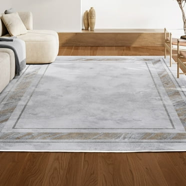 JONATHAN Y CAR102C-8 Athens Classic Border Marble Pattern High-Low Silver/Gold 8 ft. x 10 ft. Area Rug