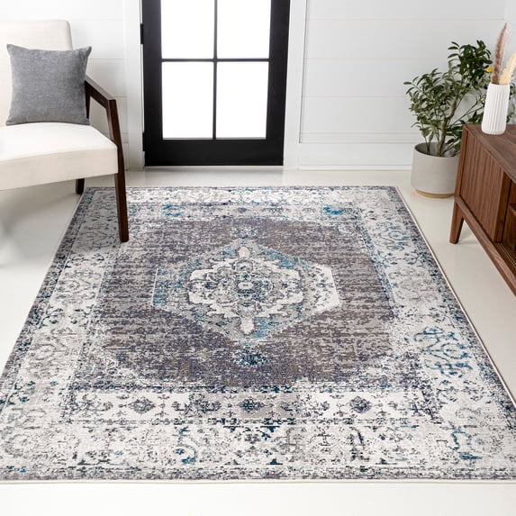 JONATHAN Y CALIFORNIA VINTAGE 8 x 10 Area Rug, Ankara Vintage Medallion - Gray/Ivory, CAV105A-8