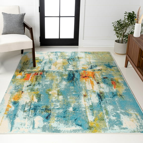 JONATHAN Y CONTEMPORARY POP 4 x 6 Area Rug, Modern Abstract Waterfall - Blue/Cream, CTP100A-4