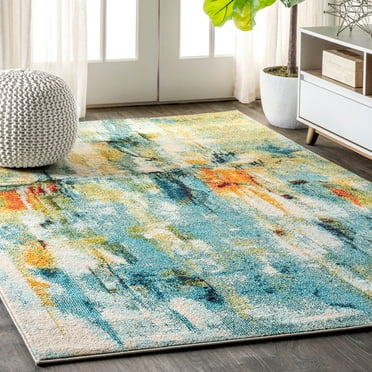JONATHAN Y CTP100A-5 Contemporary POP Modern Abstract Waterfall Blue/Cream 5 ft. x 8 ft. Area Rug, Bohemian Transitional, Pet Friendly, Stain Resistant, Easy to Clean, for Living Room, Bedroom