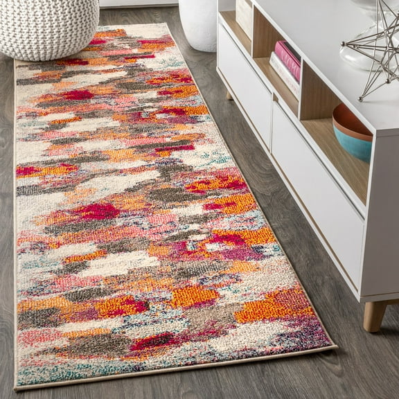 JONATHAN Y CONTEMPORARY POP 2 x 8 Runner Rug, Modern Abstract Brushstroke - Ivory/Pink, CTP101A-28