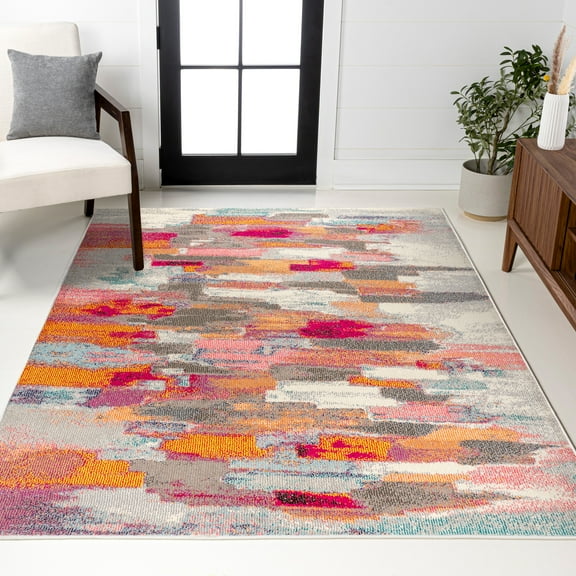 JONATHAN Y CONTEMPORARY POP 3 x 5 Area Rug, Modern Abstract Brushstroke - Ivory/Pink, CTP101A-3