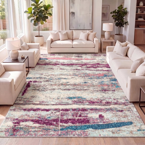 JONATHAN Y CONTEMPORARY POP 5 x 8 Area Rug, Modern Abstract Brushstroke - Cream/Pink, CTP102A-5