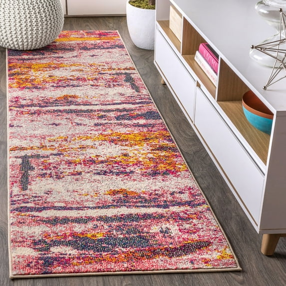 JONATHAN Y CONTEMPORARY POP 2 x 8 Runner Rug, Modern Abstract Brushstroke - Pink/Cream, CTP102B-28