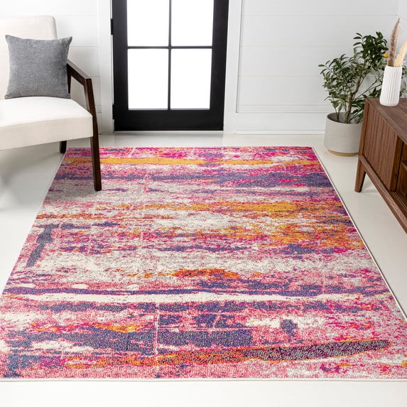 JONATHAN Y CONTEMPORARY POP 4 x 6 Area Rug, Modern Abstract Brushstroke - Pink/Cream, CTP102B-4