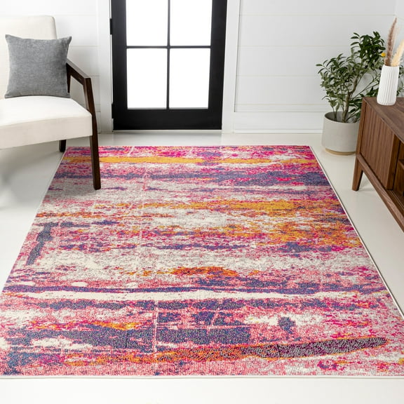 JONATHAN Y CONTEMPORARY POP 8 x 10 Area Rug, Modern Abstract Brushstroke - Pink/Cream, CTP102B-8