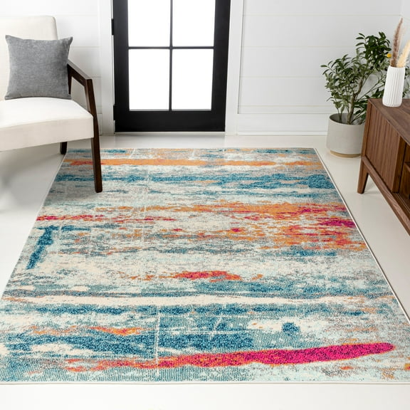 JONATHAN Y CONTEMPORARY POP 5 x 8 Area Rug, Modern Abstract Brushstroke - Cream/Blue, CTP102C-5