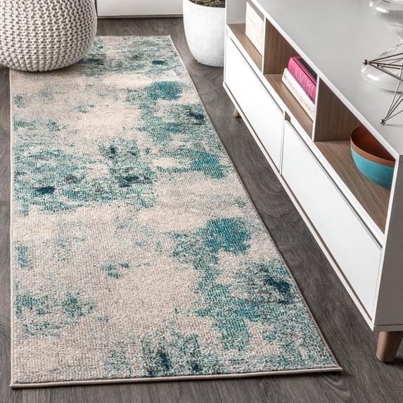 JONATHAN Y CONTEMPORARY POP 2 x 18 Runner Rug, Modern Abstract Vintage - Cream/Blue, CTP104A-218