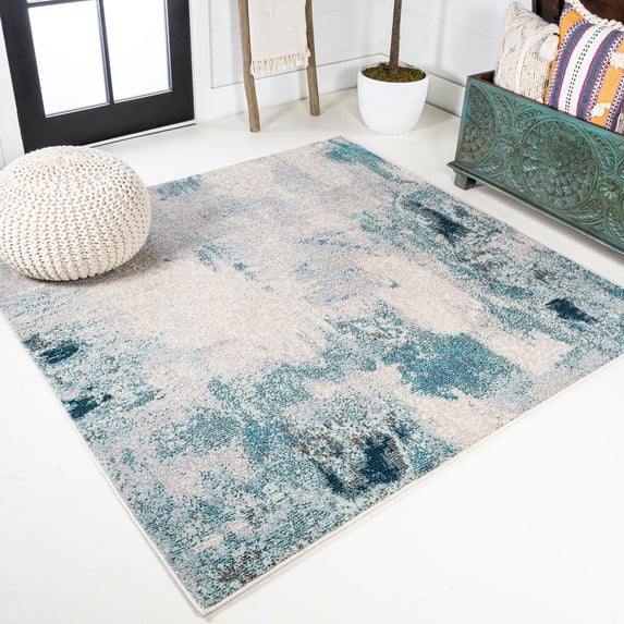 JONATHAN Y CONTEMPORARY POP 5' Square Area Rug, Modern Abstract Vintage - Cream/Blue, CTP104A-5SQ