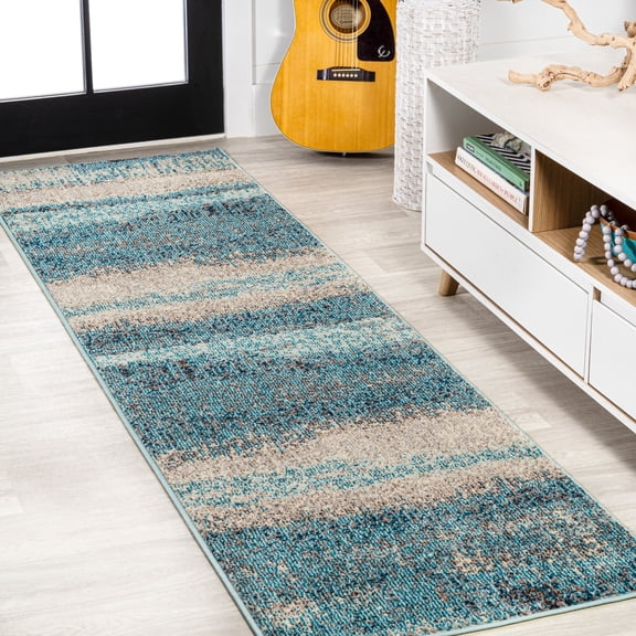 JONATHAN Y CONTEMPORARY POP 2 x 8 Runner Rug, Modern Abstract Vintage - Cream/Turquoise, CTP105C-28