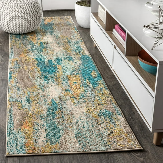 JONATHAN Y CONTEMPORARY POP 2 x 8 Runner Rug, Modern Abstract Vintage Waterfall - Blue/Brown/Orange, CTP106A-28