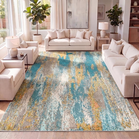 JONATHAN Y CTP106A-8 Contemporary POP Modern Abstract Vintage Waterfall Blue/Brown/Orange 8 ft. x 10 ft. Area Rug