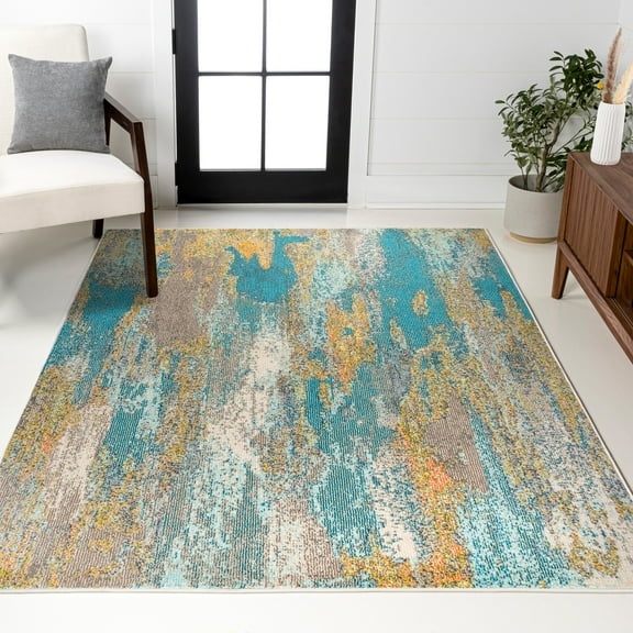 JONATHAN Y CONTEMPORARY POP 8 x 10 Area Rug, Modern Abstract Vintage Waterfall - Blue/Brown/Orange, CTP106A-8