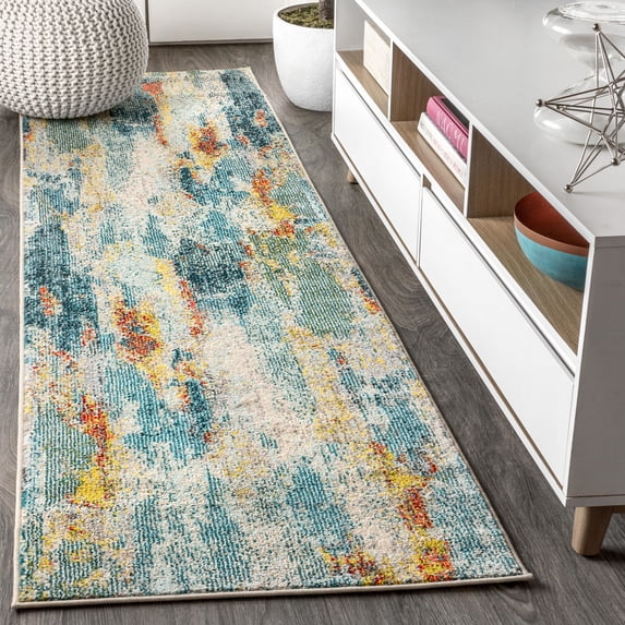 JONATHAN Y CONTEMPORARY POP 2 x 8 Runner Rug, Modern Abstract Vintage Waterfall - Blue/Cream/Yellow, CTP106B-28
