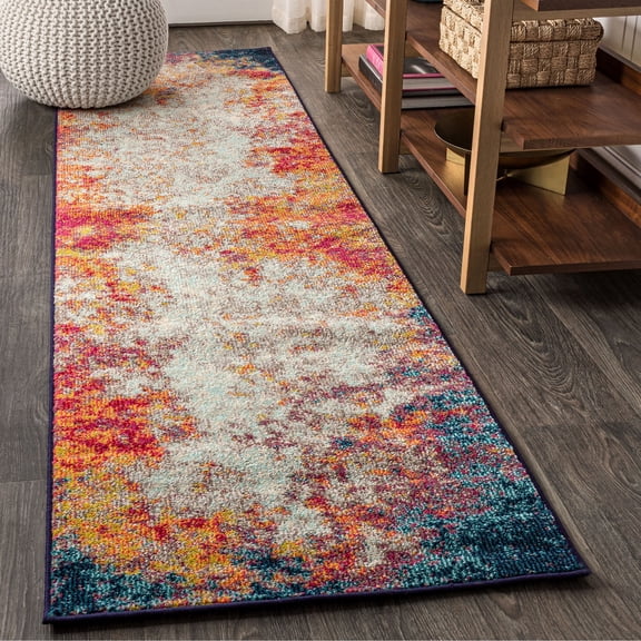 JONATHAN Y CONTEMPORARY POP 2 x 8 Runner Rug, Modern Abstract - Cream/Blue, CTP107A-28