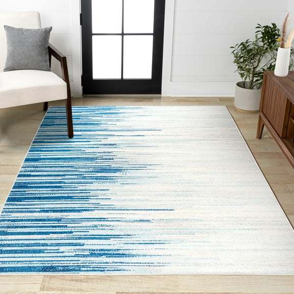 JONATHAN Y CONTEMPORARY POP 5 x 8 Area Rug, Linear Half-Stripe - Blue/Cream, CTP112A-5
