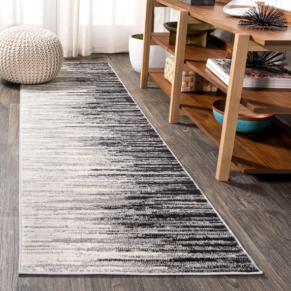 JONATHAN Y CTP112B-28 Linear Modern Half-Stripe Gray/Cream 2 ft. x 8 ft. Runner Rug