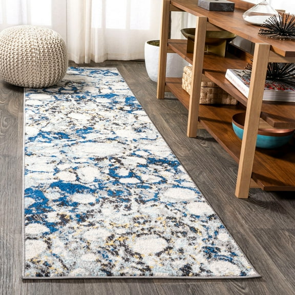 JONATHAN Y CONTEMPORARY POP 2 x 8 Runner Rug, Pebble Marbled Abstract - Dark Gray/Blue, CTP113A-28