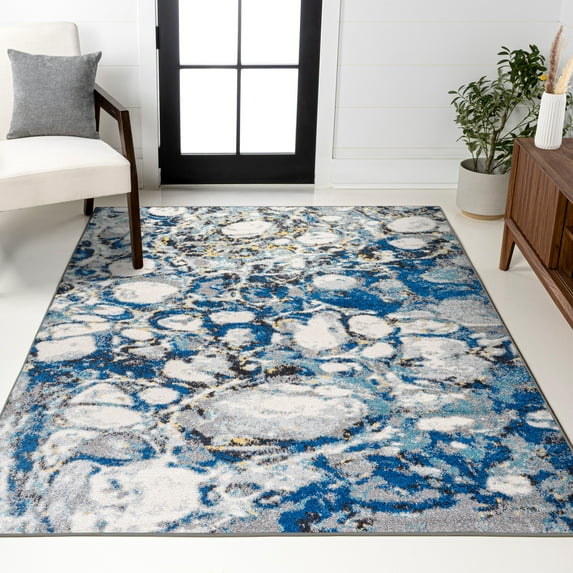 JONATHAN Y CONTEMPORARY POP 3 x 5 Area Rug, Pebble Marbled Abstract - Dark Gray/Blue, CTP113A-3