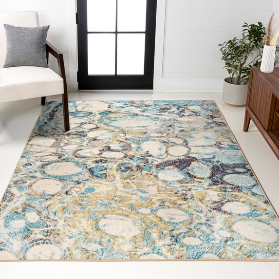 JONATHAN Y CONTEMPORARY POP 4 x 6 Area Rug, Pebble Marbled Abstract - Blue/Beige, CTP113B-4