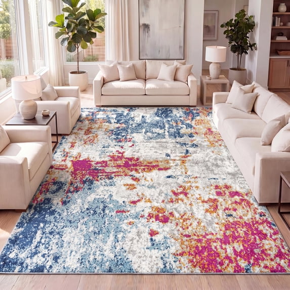 JONATHAN Y CTP114A-4 Sunset Modern Abstract Blue/Multi 4 ft. x 6 ft. Area Rug
