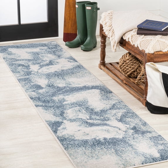 JONATHAN Y CONTEMPORARY POP 2 x 8 Runner Rug, Petalo Abstract Two-Tone - Blue/Cream, CTP200B-28