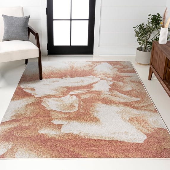 JONATHAN Y CONTEMPORARY POP 3 x 5 Area Rug, Petalo Abstract Two-Tone - Orange/Cream, CTP200D-3