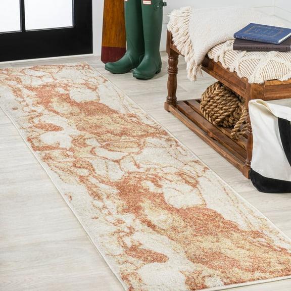 JONATHAN Y CONTEMPORARY POP 2 x 8 Runner Rug, Marmo Abstract Marbled - Orange/Cream, CTP201A-28