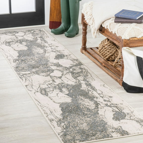 JONATHAN Y CONTEMPORARY POP 2 x 8 Runner Rug, Marmo Abstract Marbled - Gray/Cream, CTP201D-28